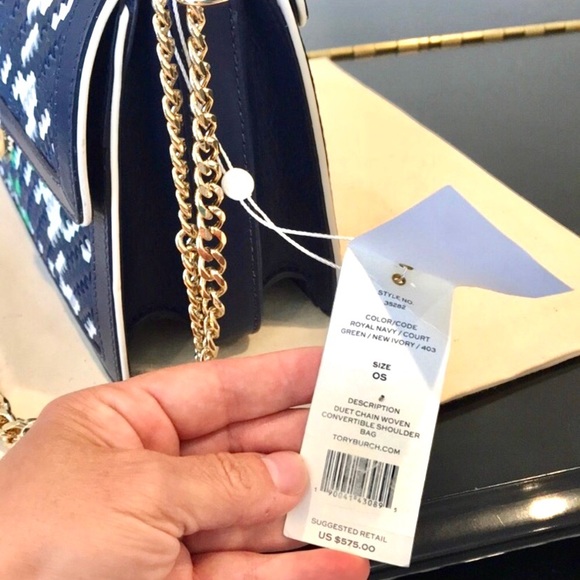 NWT Rare Luxury Authentic Tory Burch Duet Chain Woven Convertible Shoulder Bag - Picture 10 of 17